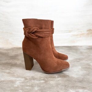 Suede Knot Ankle Boots in Chestnut Brown
